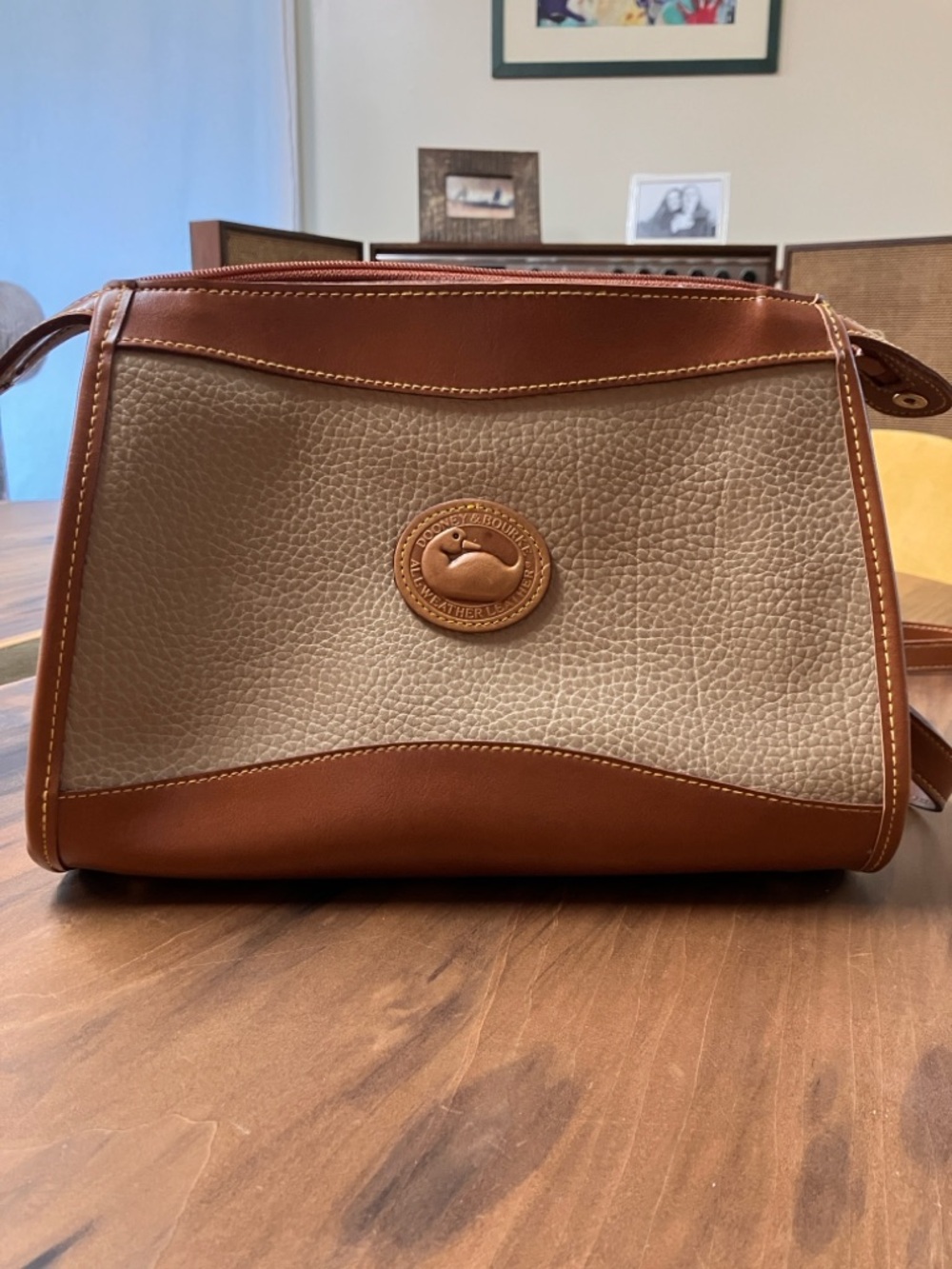 Dooney & Bourke Tan Leather-Trim Pebbled Beige Crossbody